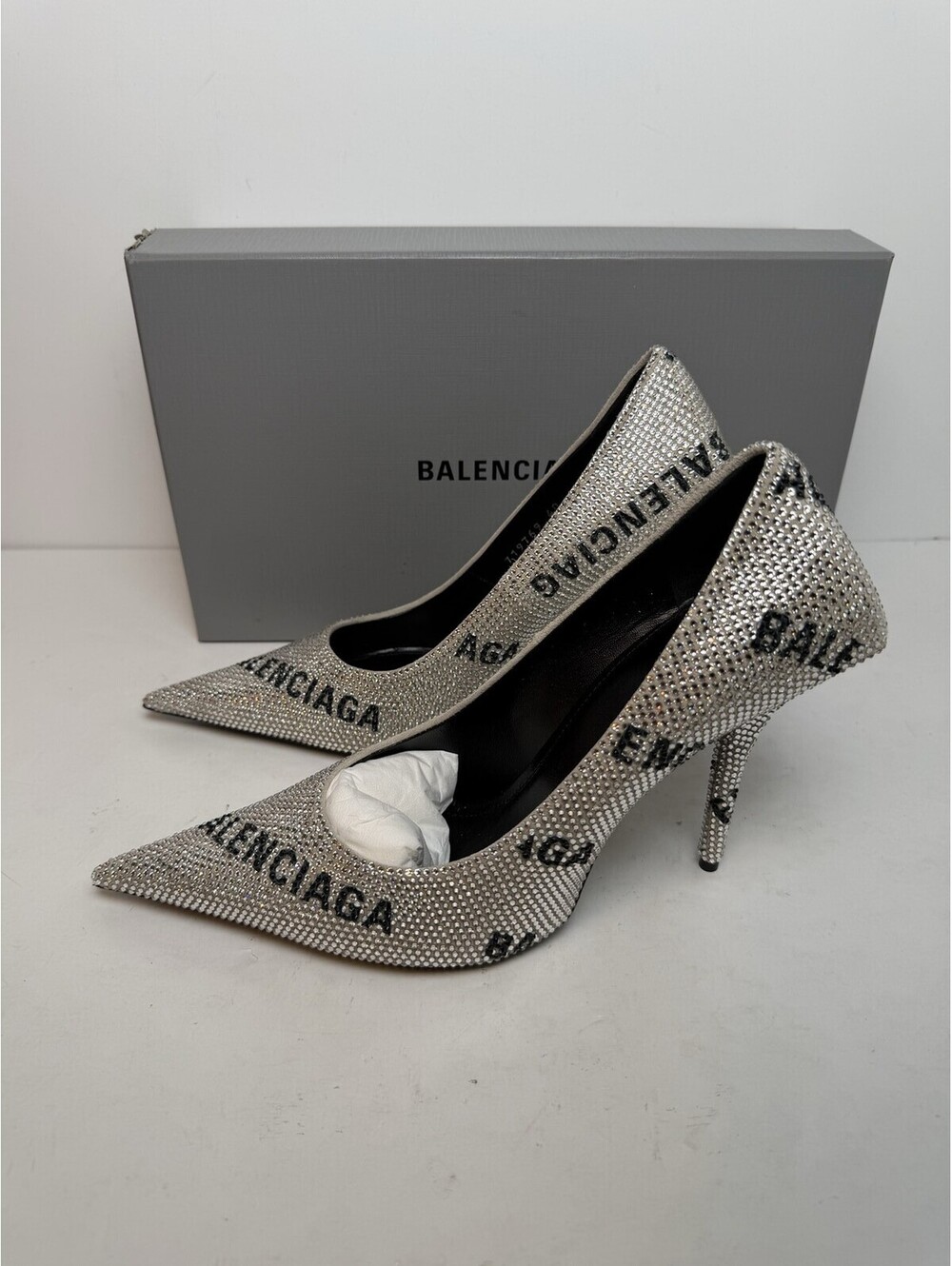 Balenciaga Knife Pump H110 Heels Crystal/Black Womens Size 10/40 New - Picture 3 of 7